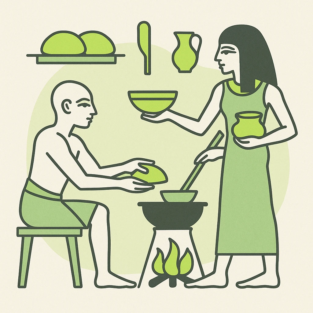 ancient Egyptian cooking scene in hieroglyphic style emoji
