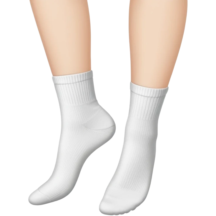 woman's feet wearing white crew socks viewed from directly underneath showing soles emoji