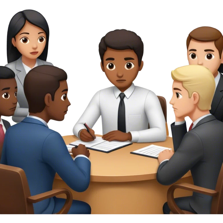 Una mesa de negociación donde una persona callada escucha mientras los demás hablan y revelan información sin darse cuenta. Cuando llega su turno, dice solo unas pocas palabras, pero su decisión es la que define el resultado. emoji