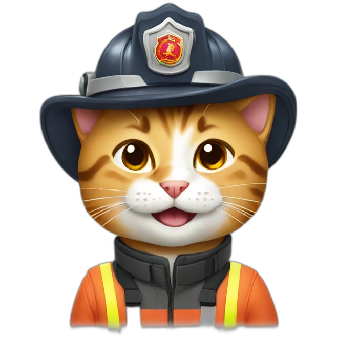 Laughing cats wear firefighter uniforms emoji