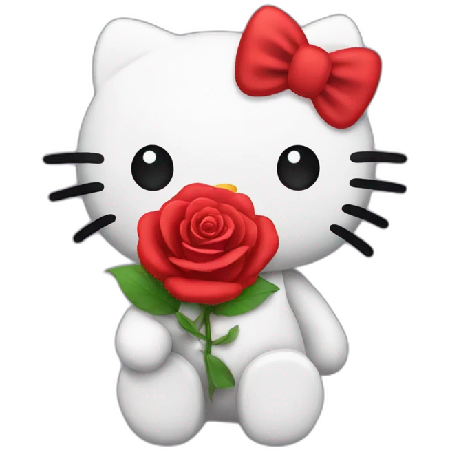 Hello kitty with a red rose flower emoji