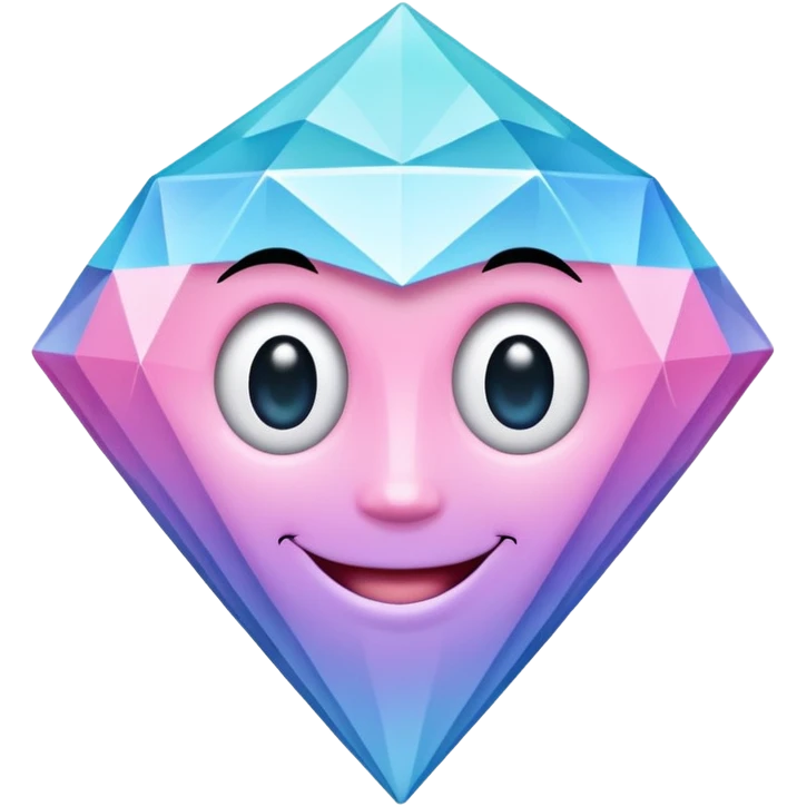 A cheerful diamond logo with a black outline and a smiling face, set against a pastel gradient of pink, blue, and lavender. Smaller diamonds surround it, forming a larger diamond pattern. Playful yet sleek, perfect for branding, digital media, without a face emoji