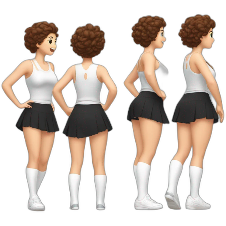 full-body-caucasian-curvy-beauty-jumping-short-black-skirt-back-and-front-views-strong-wind-white-knickers-long-white-socks emoji