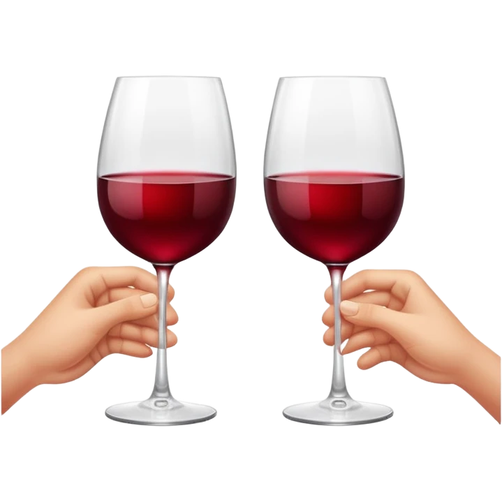 two glasses of red wine clinking in a toast, deep red color, smooth gradient, bright and glossy highlights, minimal details, celebratory pose
 emoji