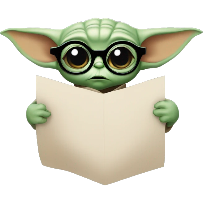 BABY YODA WEARING GLASSES AND HOLDING A PAPER emoji