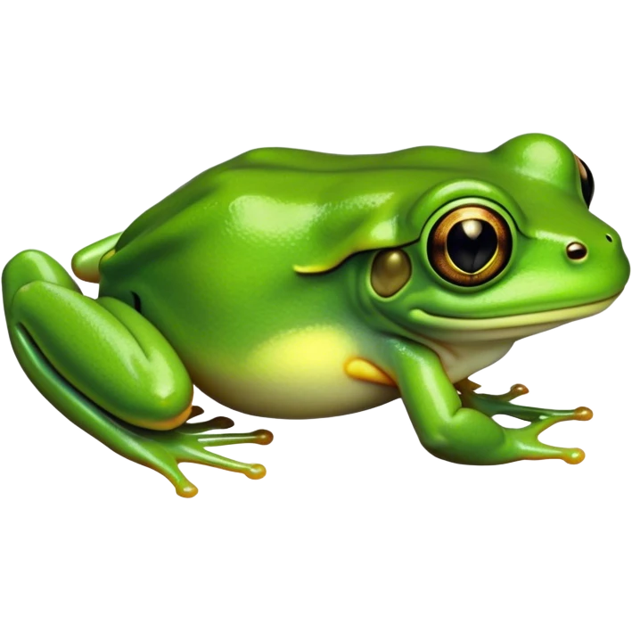 Cinematic Noble Green Tree Frog Portrait Emoji, Poised and alert, with a compact, vibrant body clad in bright, glossy green skin accented by delicate, sticky toe pads and large, bulging, observant eyes, Simplified yet sharp and sophisticated features, highly detailed, glowing with a soft, verdant luminescence, high shine, intelligent and sprightly, stylized with an air of tropical elegance, focused and attentive, soft glowing outline, capturing the essence of a watchful and confident amphibian that appears ready to leap out of the screen with effortless agility! emoji