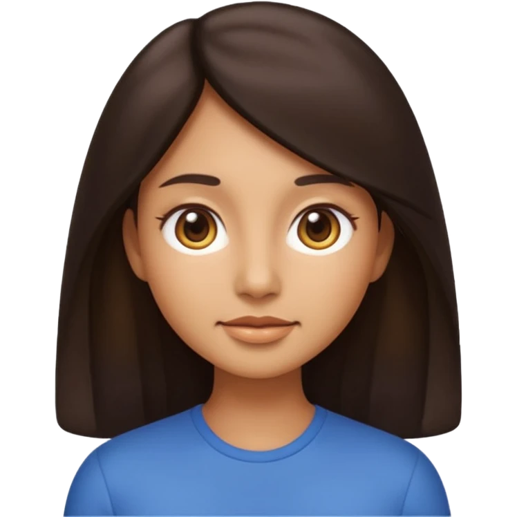 Emoji-style illustration, identical to modern Apple / iOS emoji style. Front-facing woman with long dark hair, neutral calm expression, big rounded eyes, soft gradients, smooth 3D-like shading. emoji