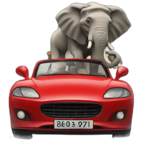 man with 12 arms 1 elephant trunk 4 lion legs sitting on a red car in a boat emoji