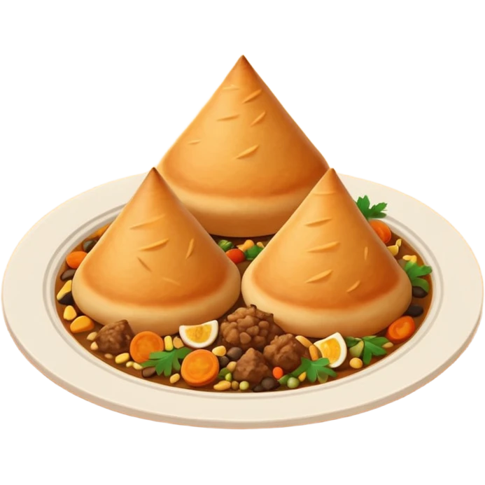 Uzbek cuisine humanless avatar in bright emoji-style illustration. Classic dishes like plov and samsa, warm golden and earthy tones, simple shapes, flat design, high contrast, friendly and appetizing. emoji