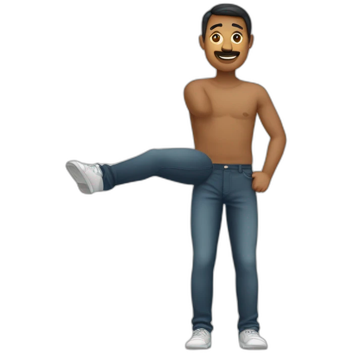 man with curved leg in u shape emoji