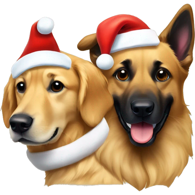 golden retriever and belgian malinois with santa hat emoji