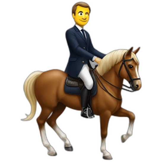 Macron sur un cheval a bascule emoji