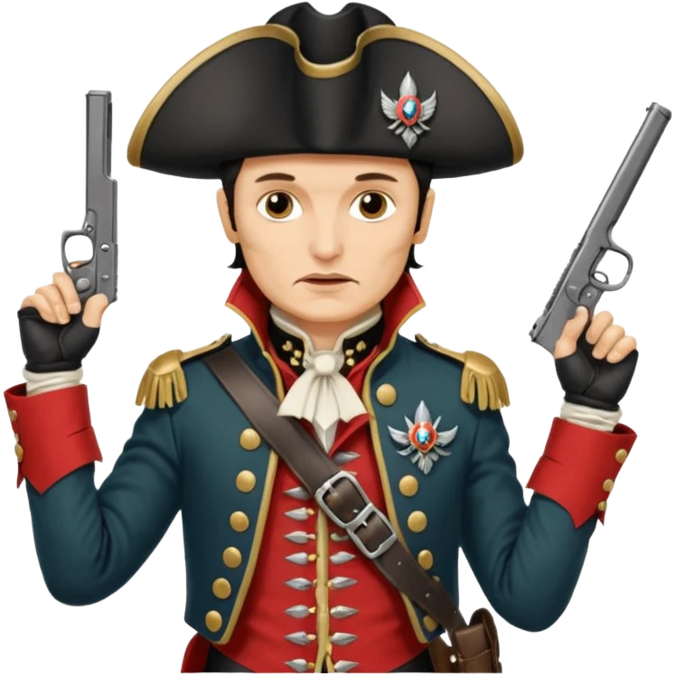 Adam Ant  is wearing a Hungarian jacket Hussar'S JACKET, holds two holsters in his hands emoji