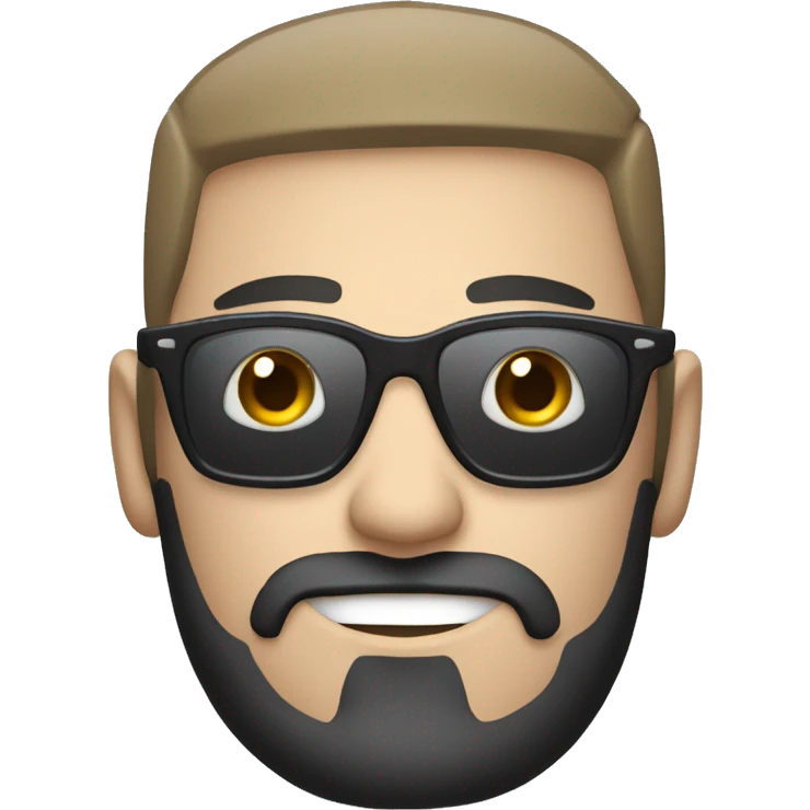 white skin photographer holding a camera beside his head with sunglasses and a goatee and blackhair emoji