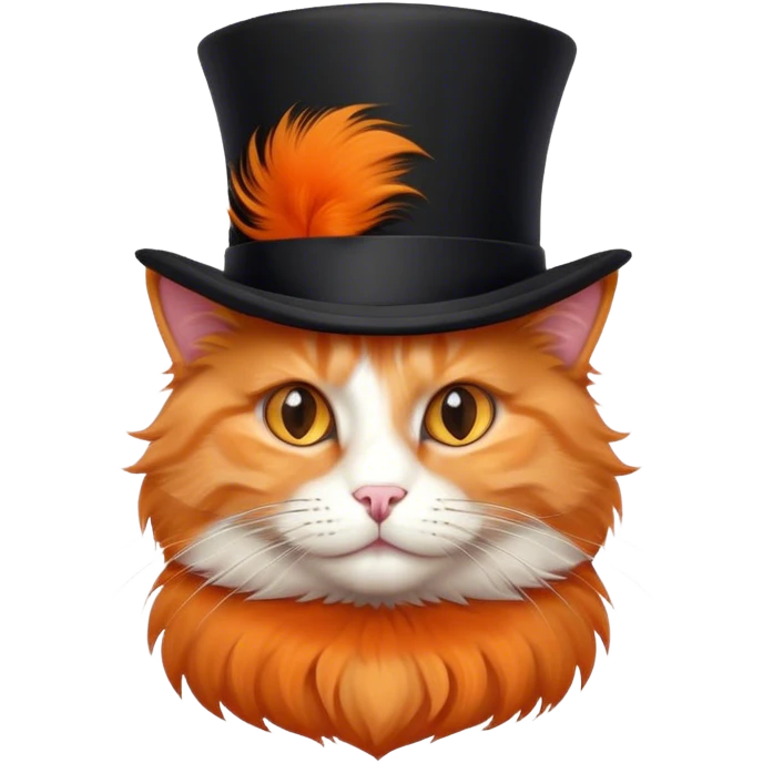 fluffy elegant orange cat with top hat black emoji