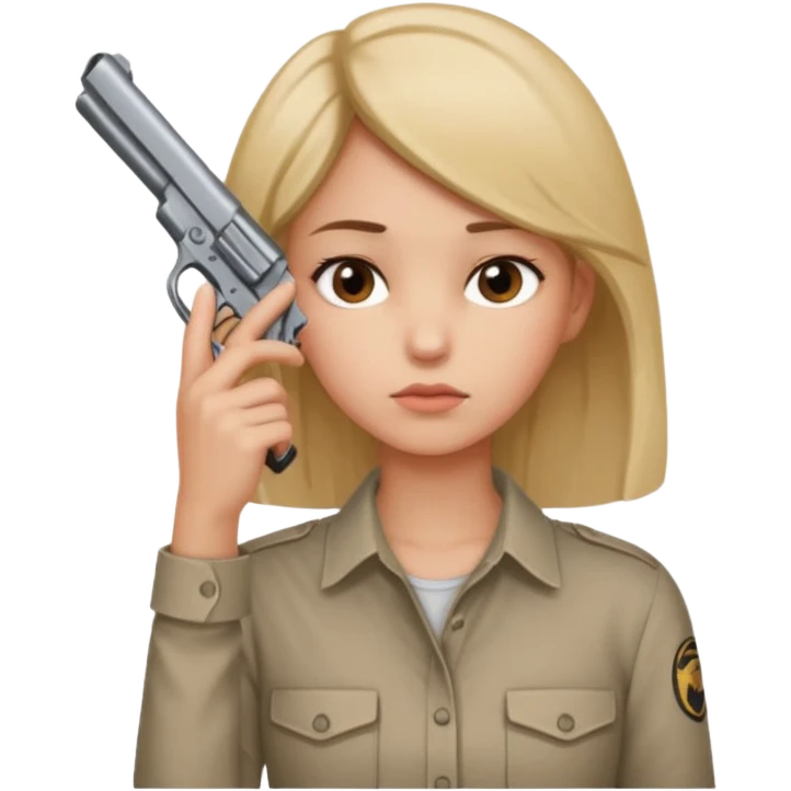 Girl holding a gun hand to head not real gun but made with a han emoji