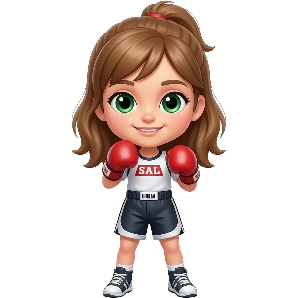 Niña 10 años entrenando boxeo pelo castaño claro largo ojos verdes emoji