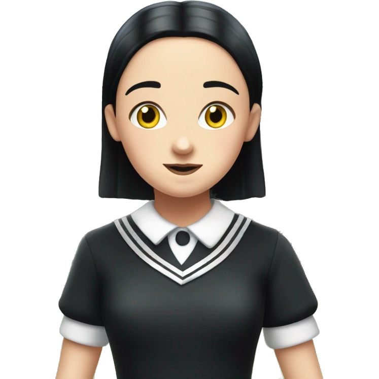 wednesday addams dancing in sleeveless school uniform in the school courtyard quadrangle on the green grass  emoji