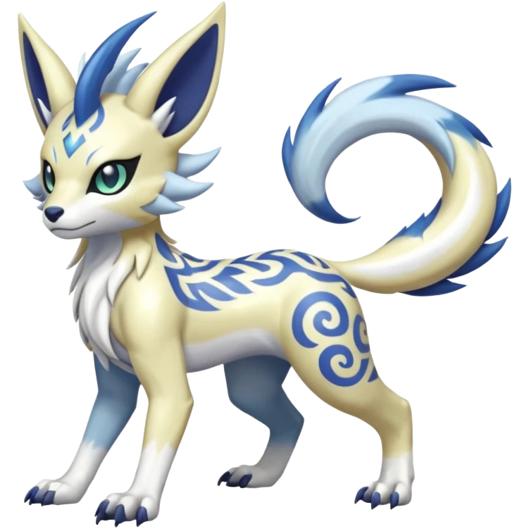 Tropical Tiny Marked Patterned Tribal Shiny Albino WereGarurumon-Meloetta-Renamon-Absol-fusion-hybrid-creature (full body) emoji
