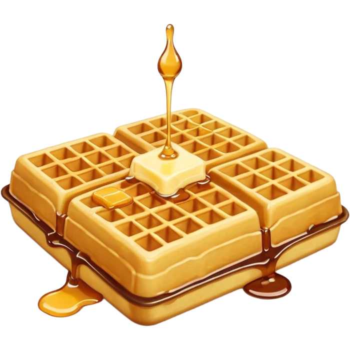 cute cartoon-style golden waffle with grid pattern, topped with small square of melting butter and maple syrup drizzle, soft lighting, minimal shadows emoji