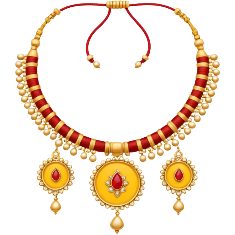 
Yellow thread necklace with two gold pendants, traditional Indian wedding thali emoji