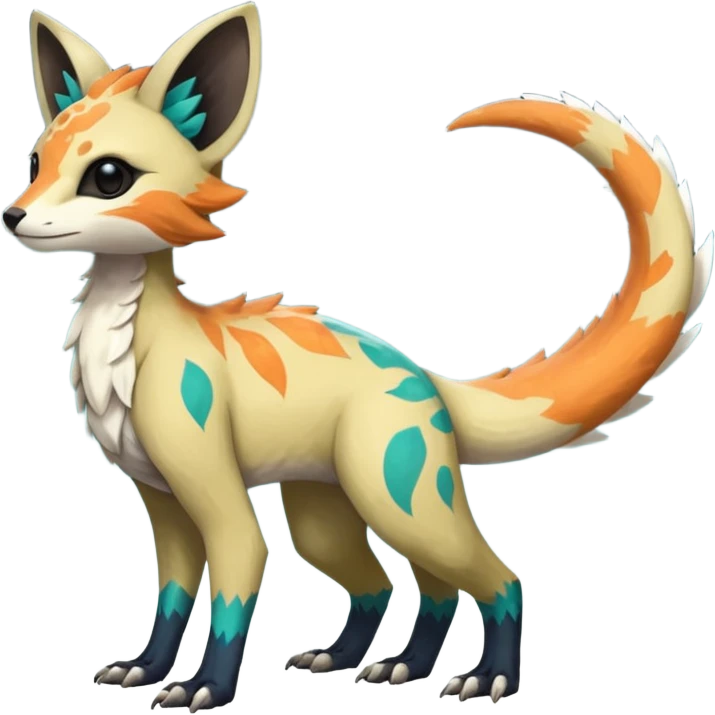 Rare realistic exotic edgy epic pretty beautiful handsome gorgeous aesthetic colorful vibrant Vernid-Trico-species-Fakemon-creature by LiLaiRa, 4 legs, 1 tail, random markings, (full body) emoji
