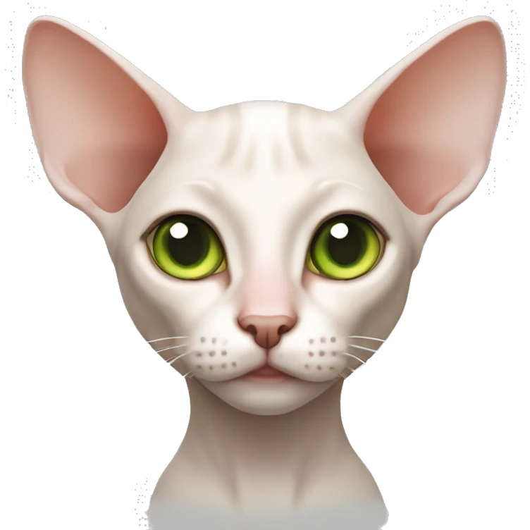 Sphinx cat, girl, white color body, pink nose, green eyes ears and eyebrows light ginger. emoji