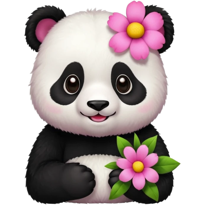 Panda with a pink flower  emoji
