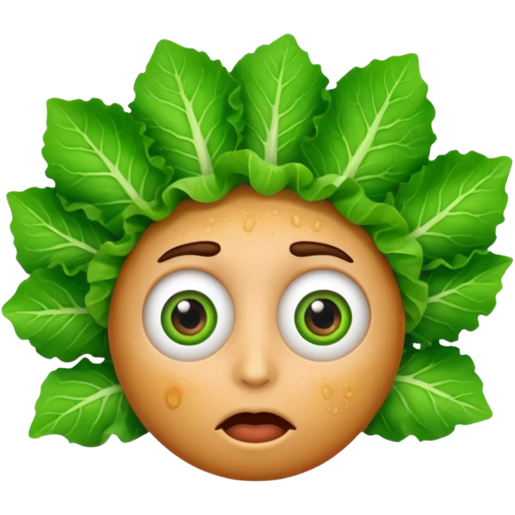 A surprised face with lettuce eyes emoji