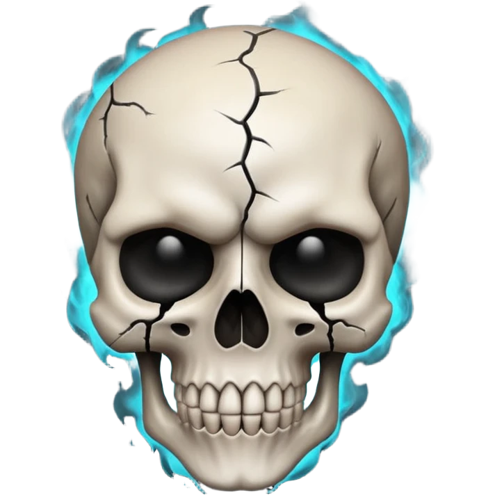 iOS style emoji, dark fantasy skull, cracks, black smoke from eyes, soft light, stylized emoji