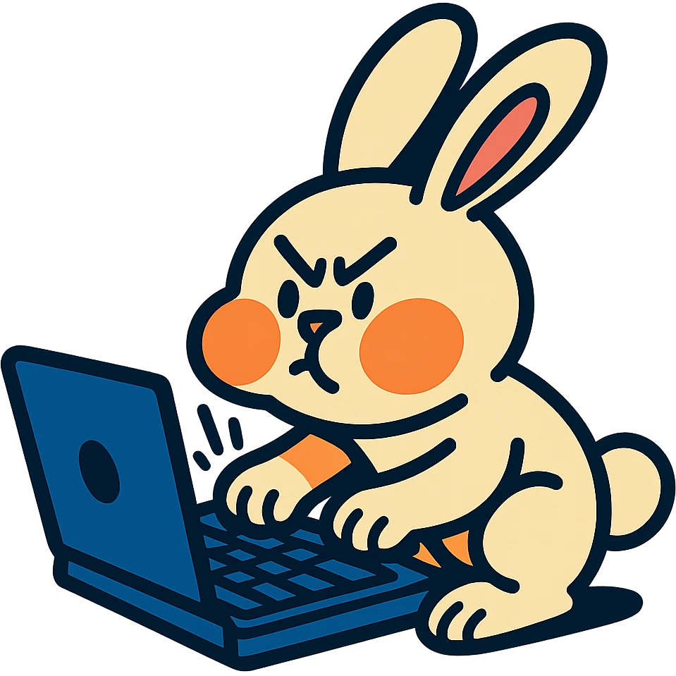 vanilla bunny typing fast, cheeks puffed, vibrant-toon style emoji