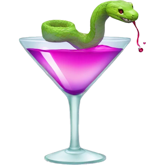 Pharmacy logo where the snake wraps a martini glass with a pink-purple-red liquid emoji