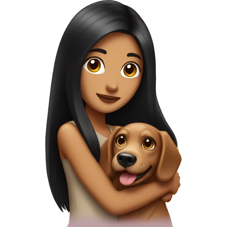pretty woman with very long black hair and caramel skin hugging a dog emoji