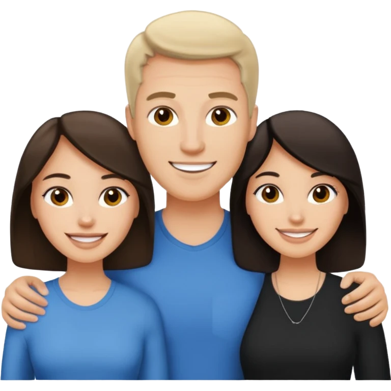 White brunette, American man with two women both are African one is light skin black and one is medium tone black emoji