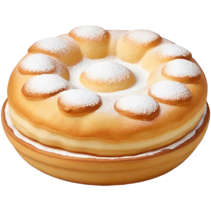 Cinematic Realistic image of simple round buñuelos, depicted with a lightly crisp, golden exterior and soft, airy interior, dusted with a subtle layer of powdered sugar and set against a rustic backdrop with warm, inviting lighting. emoji