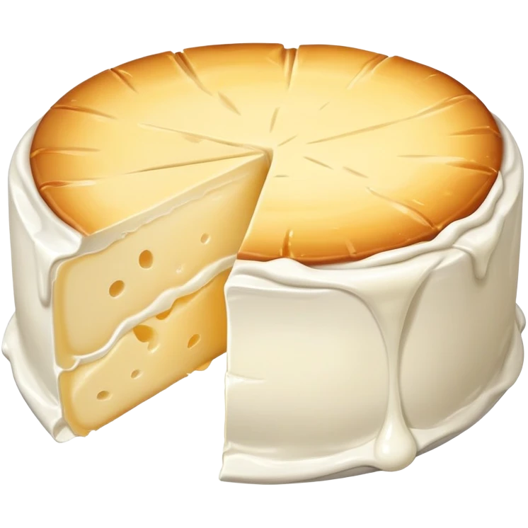 cinematic-realistic-brie-cheese-emoji,-featuring-a-creamy gooey center,-soft-ripened-cheese-with-a-delicate white rind-rendered-with-lifelike-detail-and-inviting,-natural-lightingwith a slide showing the gooey center emoji
