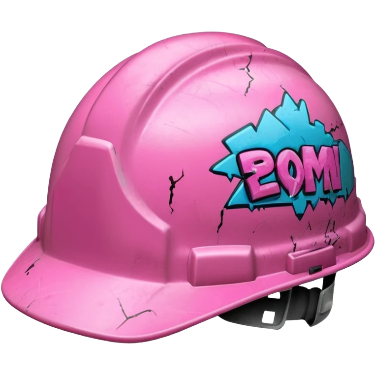 pink hard hat with graffity "</3" emoji