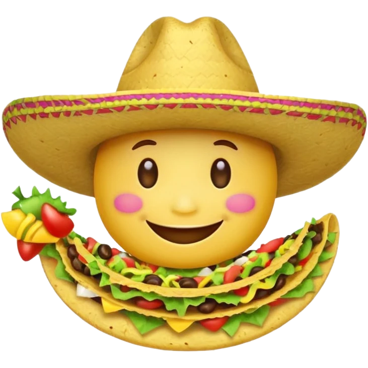 smile emoji with sombrero hat eating taco emoji