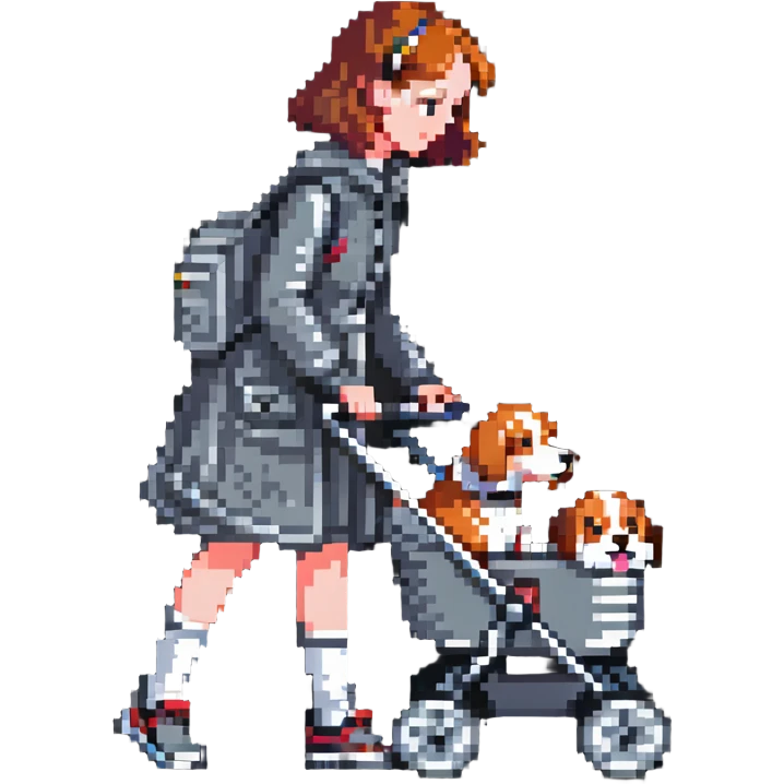 girl walking a dog in a stroller emoji