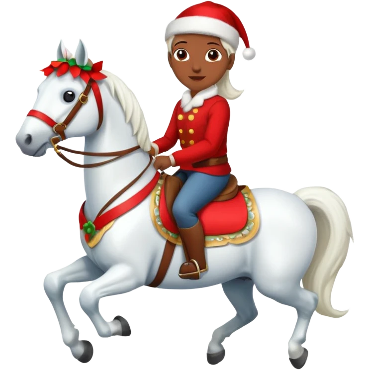 christmas new year's white horse with a red saddle with gift box on saddle emoji