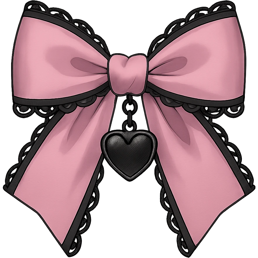 pink gothic bow with black lace trim and heart charm emoji