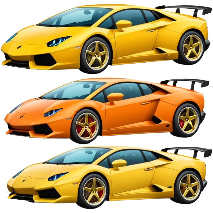 group of 4 sport cars, Lamborghini brand, emoji style emoji