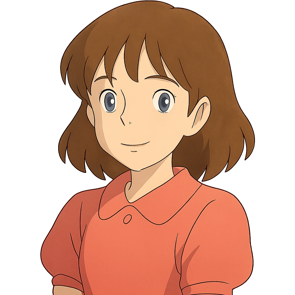 ghibli style girl with brown hair and blue eyes emoji