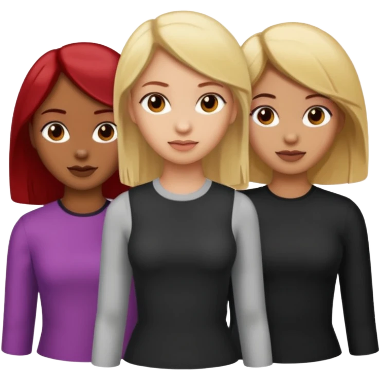 3 girls. 1 light skin with blonde hair 1 brown skin with black hair and 1 tan skin with brownish/red hair emoji