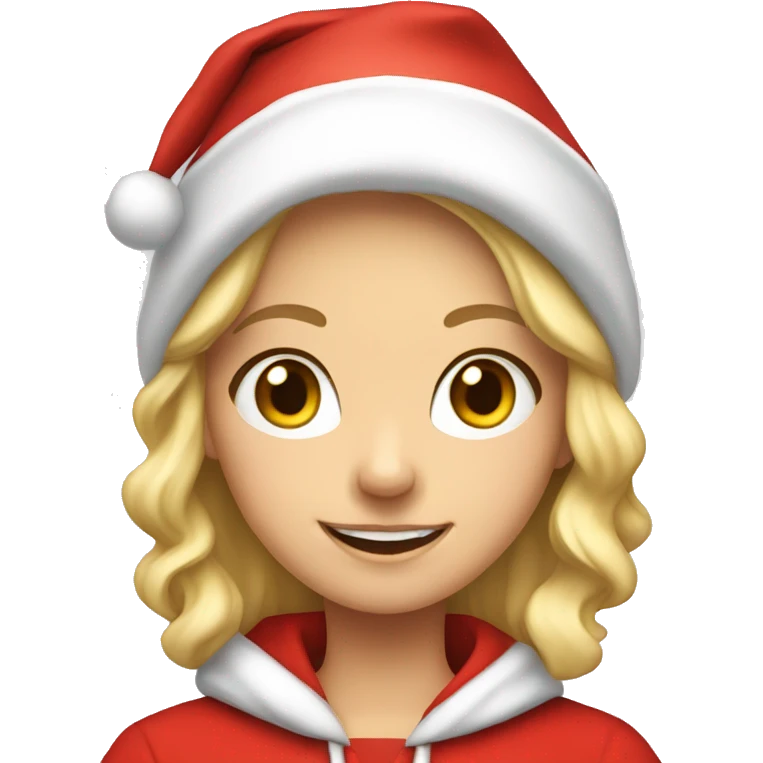 smiling blonde haired girl with a santa hat and hoodie  emoji