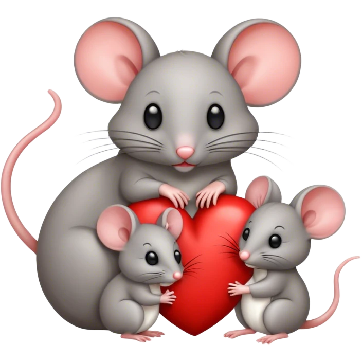 Two mice, a mother and a baby mouse in front of a big heart emoji