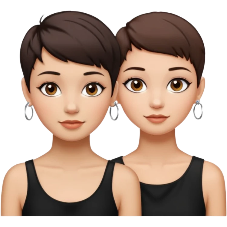 Puerto Rican fair skin straight brown pixie cut hair with hoop earrings make up and my best friend brown  colored pixie cut with jewelry and makeup on her face besties side-by-side wearing black  emoji
