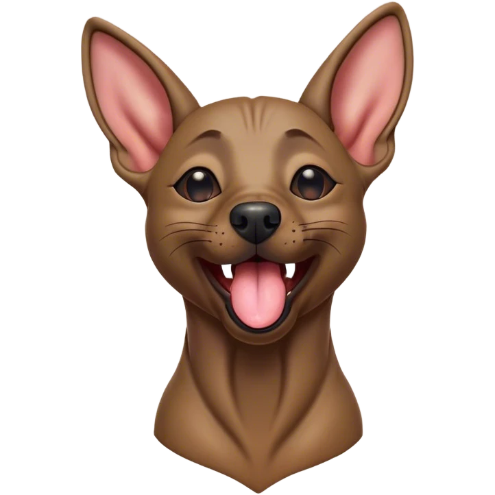 Cinematic Cute Yawning Xoloitzcuintle dog Portrait Emoji, Head tilted slightly with a dramatic, wide-open yawn, showcasing smooth, hairless ebony skin with gently relaxed wrinkles and floppy ears slightly drooping, round dark eyes barely open in drowsy contentment, Simplified yet irresistibly adorable features, highly detailed, glowing with a soft, cozy glow, high shine, relaxed yet expressive, stylized with a touch of whimsy, bright and endearing, soft glowing outline, capturing the essence of a sleepy yet affectionate guardian, so drowsy it feels like it could stretch out of the screen and curl up for a nap! emoji