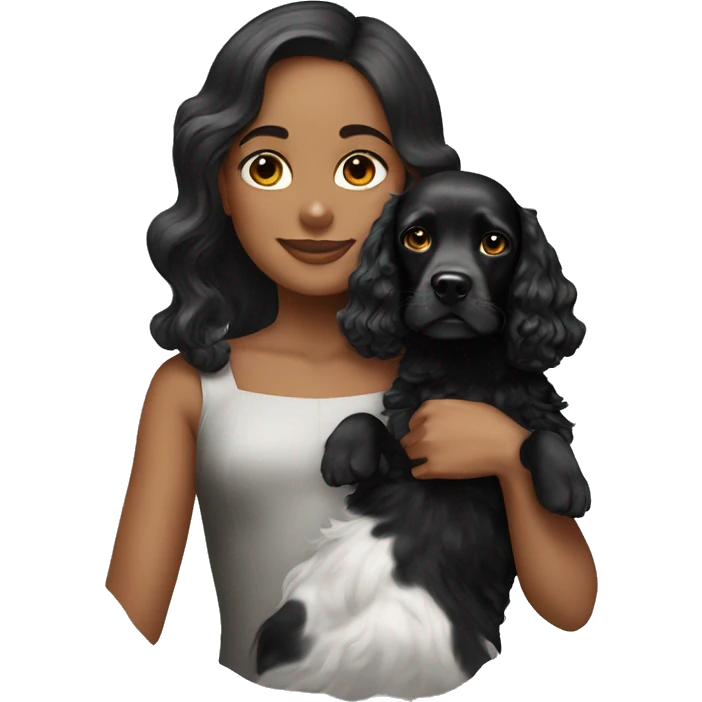 Black&white heir girl with black cocker spaniel emoji
