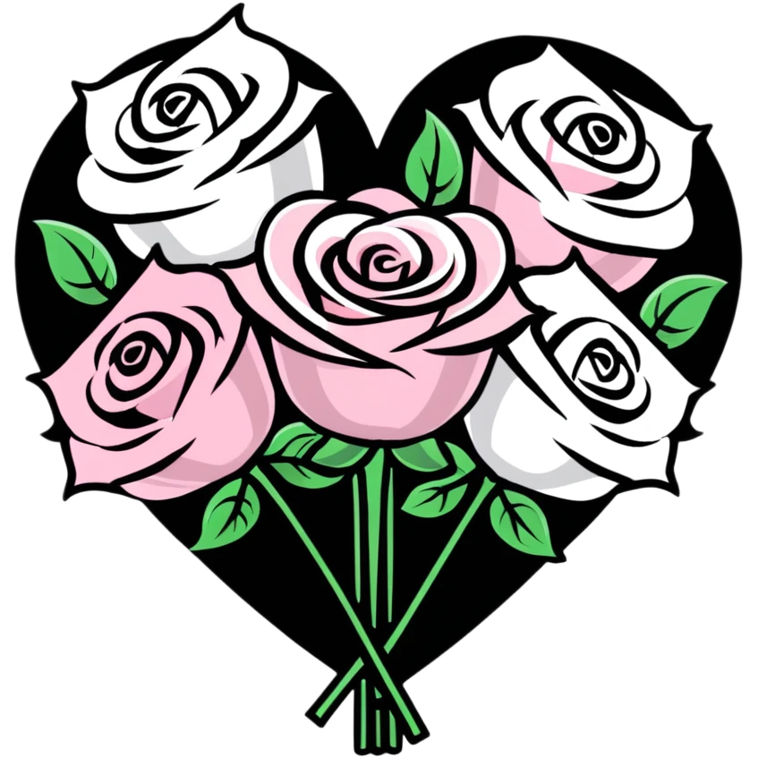 romantic heart-shaped bouquet with pink and white roses emoji